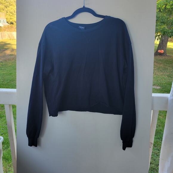 Spirit Jersey Cropped Sz M Black Oversized Stretchy - Picture 1 of 5